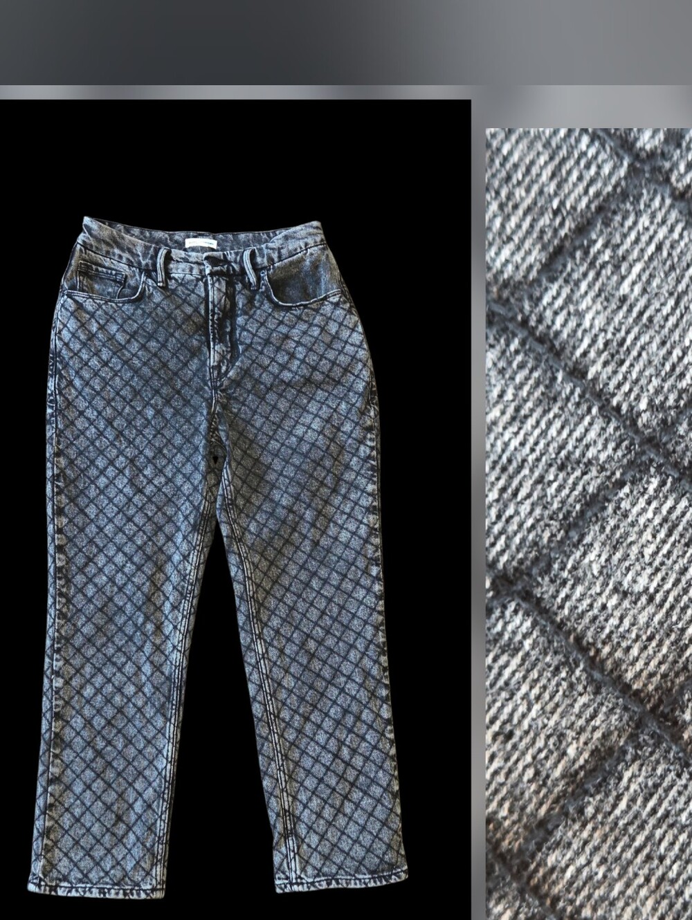 Good American Gray Black Jeans Acid Washed Diamond Quilted Straight Crop (29x26)